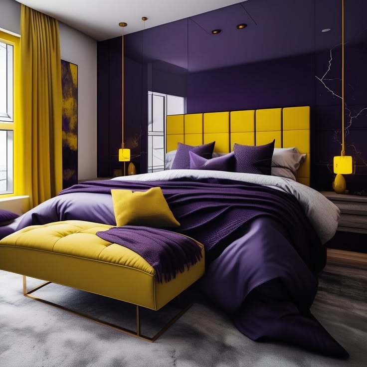 Yellow purple bedroom